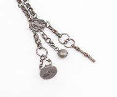 925 Sterling Silver Vintage Keychain Dark Tone Fob Chain With Charms TR4068