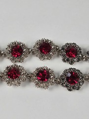 Simulated Red Statement Choker, Rhinestone Silver Tone Necklace