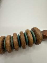 Bohemian Retro Brown And Teal Wood Disc Necklace 18”
