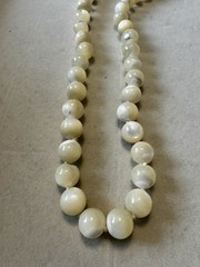 Vintage Hand Knotted Mother of Pearl Bead Necklace 30 Inch Long Strand MOP Shell