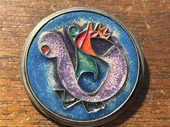 VINTAGE STERLING SILVER ABSTRACT ENAMEL Cloisonne Bird MODERNIST BROOCH 1 5/8″