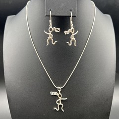 Vintage Sterling Silver Runner Necklace Earrings Set Female Jogger Marathon