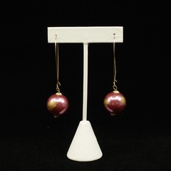 70s Brass and Enamel Burgundy Round Orb Dangle Earrings