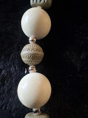 Vintage Carved Beaded Station Necklace Tan, Ivory Resin Beads 24”