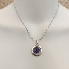 Sterling Silver Minimalist Necklace Modernist Solid Purple Stone Men Women VTG
