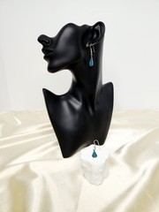 Vintage Pair Crushed Turquoise Mexico Nickel Silver Dangle Drop Earrings