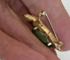 VINTAGE DESIGNER KARBRA 3.00ct JADE 14K YELLOW GOLD TURTLE BROOCH PIN 6 GRAMS