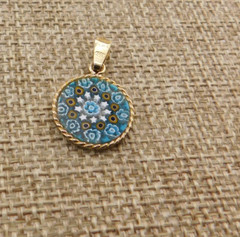 VTG 800 Gold Plated Silver Millefiori Murano Floral Glass 16 mm Braided Edge