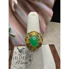 Vintage 14K Gold Jade & Tourmaline Estate Cocktail Ring | Size 7 | 4.94g