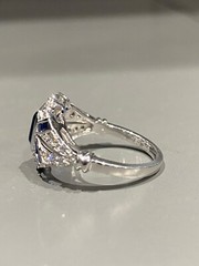 Vintage Lab Created Diamond & Emerald Cut Sapphire Wedding 925 Silver Ring
