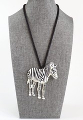 VTG Large Standing Zebra Necklace Black White Striped Boho Statement Africa