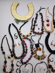 35x Vtg-Now Chunky Mixed Jewelry Lot – Wood Bone Stones Tribal Necklace Earrings