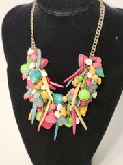 Vintage Festive Colorful Chunky Beaded Plastic & Wood Statement Charm Necklace