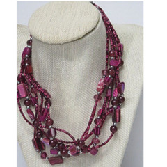Vintage Burgundy Multi Strand Beaded Statement Necklace Boho Estate Jewelry