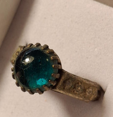 Antique Teal Glass Cabochon Ring Vintage Size 8