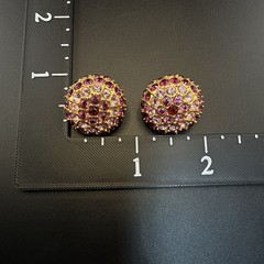 Joan Rivers Earrings Pink Purple Rhinestone Domed Round CLIP ON Cocktail Vintage