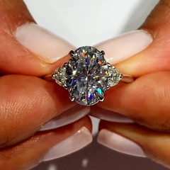 2.50Ct Oval Cut Moissanite ThreeStone Engagement Ring 14k Multi Tone Gold Plated