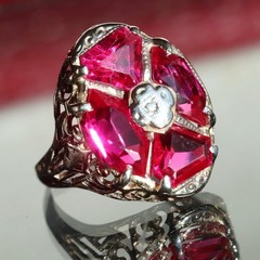 14k white gold ring 2.50ct lab created ruby sz 3.5 antique handmade 2.33gr N3331