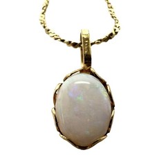 Vintage 1/20 14K GF Dainty Minimalist Opalite Oval Pendant Necklace