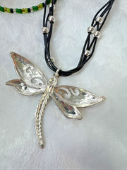 2 Necklaces LOT Girly dragonfly Y2K 1990s 2000s Silver green Jewelry costume