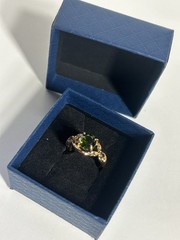 Vintage Green Cubic Zirconia Ring Gold Plated Womens Size 6