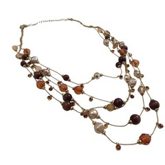 Mix-It Gold Tone Illusion Necklace Amber Acrylic Bead Multi Chain JC Penny 22″