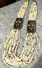 Vintage Necklace Multi Strand cream Seed Bead brass Round Beads 26″ long