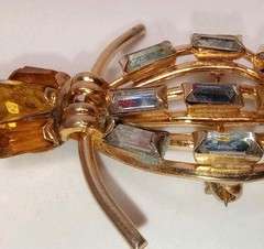 Vintage Scitarelli Owl Pin Brooch Pendant Gold tone Rhinestone Signed Night Bird
