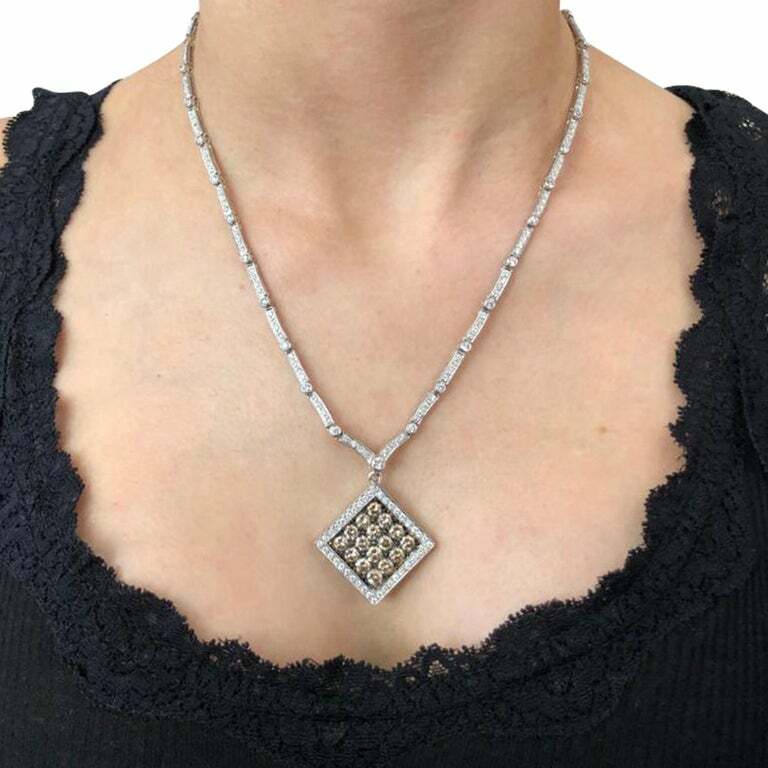 Vivid Round Cubic Zirconia 7.13 Carat Fancy Color Cubic Zirconia Silver Necklace