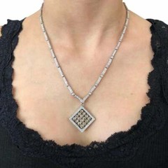 Vivid Round Cubic Zirconia 7.13 Carat Fancy Color Cubic Zirconia Silver Necklace