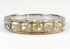 Antique Fancy Light Yellow Plat 18KY Cushion Diamond Wedding Band Size 6 EGL USA