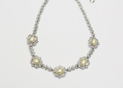 CAROLEE LUX Silver Tone Faux Pearl Rhinestone Floral Statement Necklace