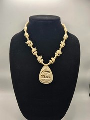 Vintage Carved Celluloid Elephant Necklace, MCM
