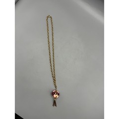 Vintage Gold Tone Orb Pendant Necklace Pink Enamel Rhinestone Tassel 28 Inch