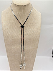 Vintage MONET Victoria Silver Tone Slider Pendant Omega Tie Lariat Necklace