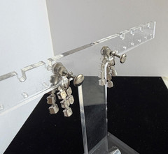 Clear Rhinestone & Silver Tone Stretch Cuff Bracelet & Fringe Screw Earrings VTG