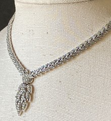 Vintage Pavé Crystal Rhinestone Statement Necklace Feather Drop