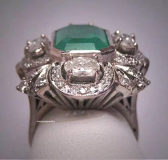3 Ct Emerald Vintage Art Deco Five Stone Cocktail Wedding Ring 14K White Gold FN