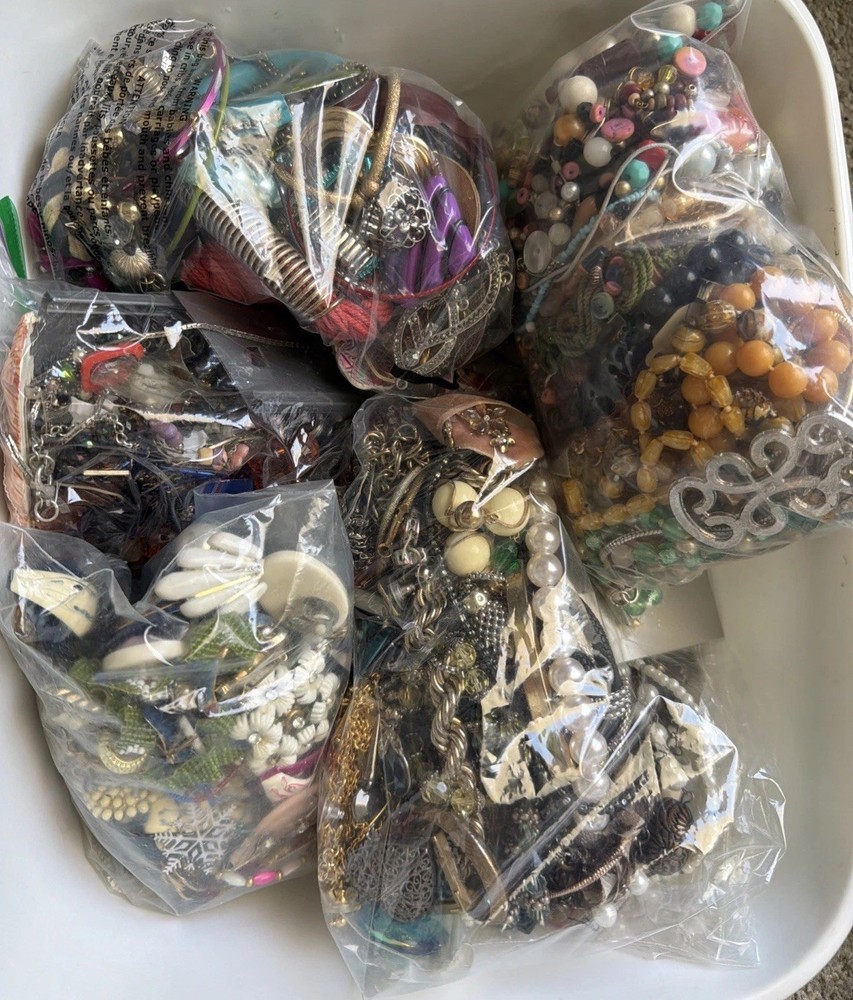 8.87 Lbs Bulk Craft Jewelry Lot Junk Repurpose Beads Wearable As Pictured As Is