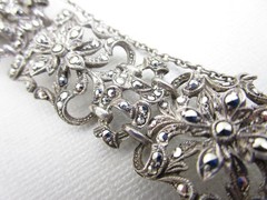 ELEGANT VINTAGE 835 SILVER MARCASITE FLOWER LINK PIERCE CUT BRACELET – GERMANY