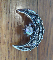 Crescent Moon Brooch 1.25in Rhinestone Silver Tone Vintage