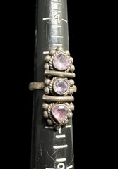 Sterling Silver Three Stone Amethyst Ring Ethnic Size 6 Vintage 2.5mm Band