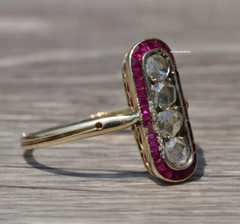 Edwardian Vintage 3Ct Round Cut CZ Diamonds Red Ruby Ring 14K Rose Gold Plated
