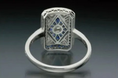 Art Deco Style 1.00Ct Lab-Created Diamond & Sapphire Ring 14K White Gold Finish