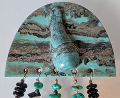Turquoise Color Chatelain Brooch with Turquoise Nuggets and Crystal Artisan Made