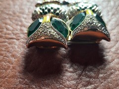 Vintage Coro Green Glass & Enamel Duette Owl Pin With Earrings