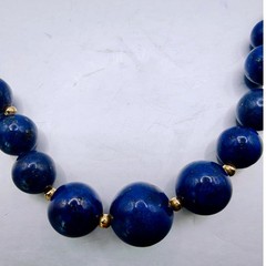 Vintage Graduated Lapis Lazuli Bead Necklace 14k Spacers Filigree Clasp 19in