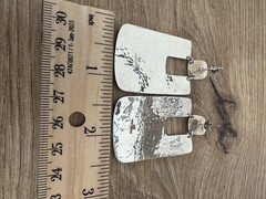 Vintage 925 Sterling Silver Hammered Rectangle Dangle Drop Earrings Signed