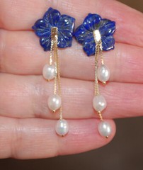 Vintage Gorgeous 15MM Lapis Flower Jackets For Earrings Use With Any Studs