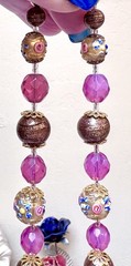 STUNNING Antique Wedding Cake, Pink Opalescent & Aventurine Art Glass Necklace
